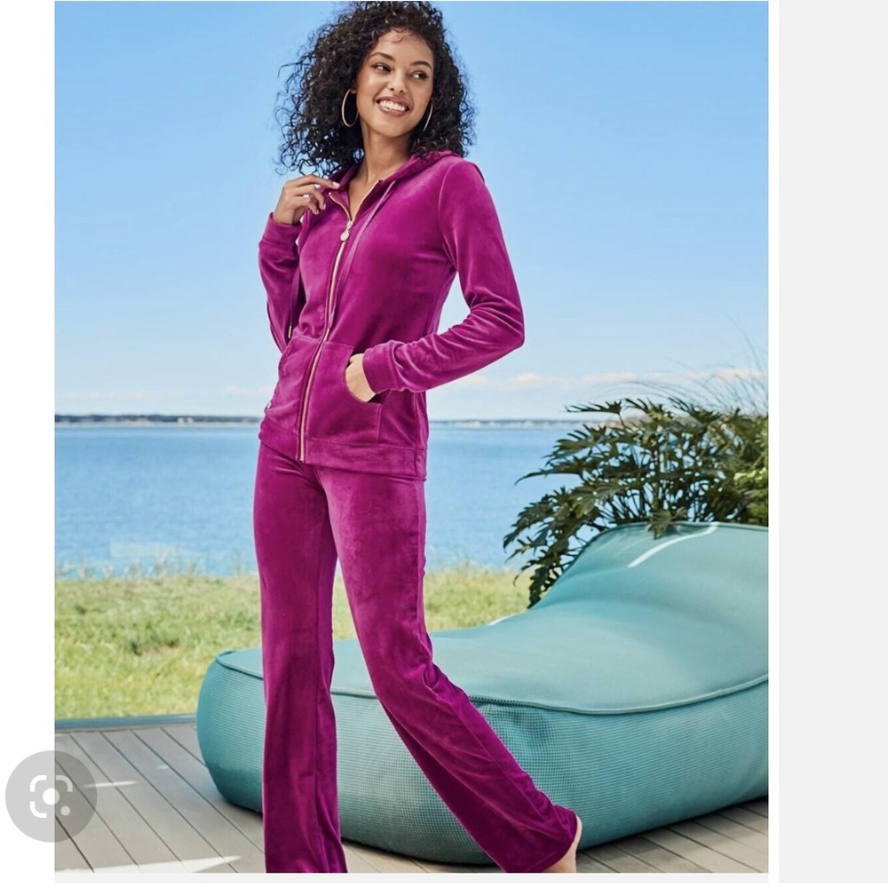 NWT Lily Pulitzer 33” Dorsey Velour Pant AND Jacket Set Bordeaux Berry